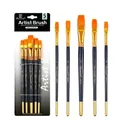 5-piece artist paint brush set with flat tips and deep blue handles for acrylic and oil. - 5Pcs Flat Peak HB075A / Dark Blue