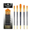 Lot de 5 pinceaux d'artiste professionnels avec manches bleu foncé pour peinture acrylique - 5 Pièces Filbert HB075C / Bleu foncé