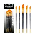 Ensemble de 5 pinceaux d'artiste angulaires pour peinture acrylique, huile et aquarelle - 5 Pièces Biseauté HB075D / Bleu foncé