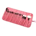 Comprehensive 24-piece makeup brush set with pink handles in a matching storage pouch - 24-Piece Set / Pink