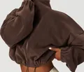 Cozy brown women's thickened fleece sports jacket with stand collar and adjustable drawstring - S / Tops / Coffee