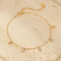 S925 Sterling Silber Stern Mond Kreuz Armband mit 14k Goldbeschichtung und Steinanhängern. - 14K Champagner-Gold