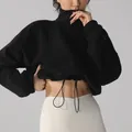 Oversized black sherpa fleece jacket with stand collar and adjustable drawstring hem - Black
