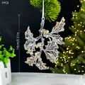 Transparenter Weihnachtsanhänger aus Acryl mit goldenen Pailletten und Maßen. - Blatt / Champagner Kristall