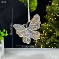 Durchsichtiger Schmetterlings-Weihnachtsschmuck aus Acryl mit Goldpailletten und Band - Schmetterling / Champagner Kristall
