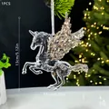 Transparente Einhorn Weihnachtsdeko aus Acryl mit Goldpailletten 13cm - Pegasus / Champagner Kristall