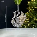 Durchsichtiger Schwan-Weihnachtsanhänger aus Acryl mit goldenen Pailletten und Band - Schwan / Champagner Kristall