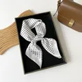 Elegant French style white silk-like square scarf with black polka dots for women - White / 70*70cm