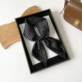Elegant French style black silk-like scarf with white polka dot pattern for women - Black / 70*70cm