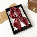 French style burgundy silk-like square scarf with classic white polka dots print - Burgundy / 70*70cm