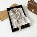 Elegant French style beige silk scarf with black polka dots for women neck accessory - Beige Apricot / 70*70cm