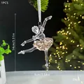 Weihnachtsschmuck Ballerina aus Acryl mit Pailletten und Größenangaben in cm/Zoll - Tanzendes Mädchen Kurzer Rock / Champagner Kristall