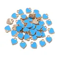 Mini light blue enamel heart charms with gold-tone metal trim for jewelry making - Blue
