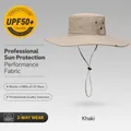 Men's wide brim outdoor khaki sun hat with UPF 50+ protection for hiking and fishing - 12cm Brim Style (XMZ77) / One Size / Khaki