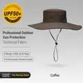 Wide-brimmed coffee outdoor sun hat for men with UPF50+ UV protection and adjustable strap - 12cm Brim Style (XMZ77) / One Size / Coffee