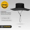 Outdoor black bucket hat with wide brim and UPF 50 plus UV protection for summer fishing - 12cm Brim Style (XMZ77) / One Size / Black