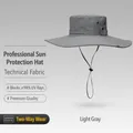 Men's outdoor light grey wide brim bucket hat with UPF 50+ sun protection and chin strap - 12cm Brim Style (XMZ77) / One Size / Light Gray