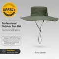 Army green wide brim sun hat with UPF 50+ protection for hiking and fishing - 12cm Brim Style (XMZ77) / One Size / Army Green