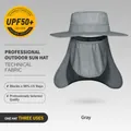 Grey outdoor fishing hat with UPF50+ UV protection and face neck flap for men - 3-in-1 Multifunctional Style (XMZ236) / One Size / Gray