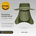 Army green men's outdoor sun hat with removable face cover and neck flap, UPF 50+ protection - 3-in-1 Multifunctional Style (XMZ236) / One Size / Army Green