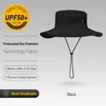 Black UPF 50+ wide brim sun hat with breathable mesh and adjustable chin strap - Basic Wide Brim Style (XMZ74) / One Size / Black