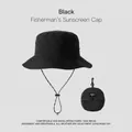 Portable black foldable fisherman's sunscreen cap featuring an adjustable chin strap - Foldable Storage Style (XMZ251) / One Size / Black