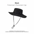 Men's black waterproof outdoor sun hat with wide brim and adjustable chin strap - Letter Embroidery Style (XMZ264) / One Size / Black