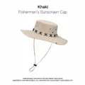 Khaki outdoor wide brim fisherman sunscreen hat with UV protection and chin strap - Letter Embroidery Style (XMZ264) / One Size / Khaki