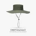 Army green outdoor sun hat featuring a wide 13cm brim and a secure adjustable chin strap - 13cm Extra Wide Brim Style (XMZ77) / One Size / Army Green