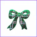 Christmas plaid bow sequin embroidery patch with size details for garment decor - 11x12.1cm (With Adhesive)