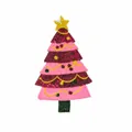 Detailed view of pink sequin Christmas tree embroidery patch with size dimensions - 19.4x11.6cm (With Adhesive)
