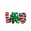 Christmas LOVE sequin embroidered patch with Christmas tree design, size 22x12.7cm and 13g weight - 12.7x22cm (With Adhesive)