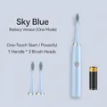Set spazzolino elettrico azzurro per bambini con tre testine di ricambio e batteria - Modello a Batteria (3 Testine) / Blu