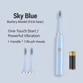 Set de cepillo de dientes eléctrico azul para niños con tres cabezales y batería - Modelo de Batería (3 Cabezales de Cepillo) / Azul