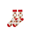 Primo piano di calze natalizie bianche con motivo a renne rosse e tallone - Stile 20 (Renna Beige)