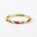Vintage cloisonné enamel bangle bracelet with red hearts and crystals on gold alloy - Solid Red and White