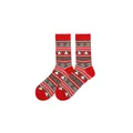Dettaglio di calze natalizie rosse e grigie con fiocchi di neve e motivi geometrici. - Stile 23 (Jacquard Rosso Grigio)