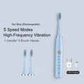 Wiederaufladbare elektrische Kinderzahnbürste in Himmelblau mit drei Ersatzköpfen - Wiederaufladbares Modell (3 Bürstenköpfe) / Blau