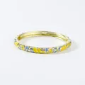 Vintage gold alloy bangle featuring blue and yellow enamel patterns with crystal accents - Solid Yellow and Blue