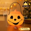 Portable Halloween glowing pumpkin bucket with LED light for trick-or-treat candy - Cute Face (With Light) / 18x26cm