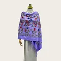 Premium purple embroidered cashmere-like shawl with floral paisley patterns and tassels. - 70cm x 200cm / Purple