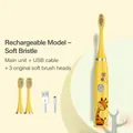 Spazzolino elettrico ricaricabile giallo per bambini con giraffa e 3 testine di ricambio - Modello Ricaricabile (3 Testine) / Giraffa Gialla
