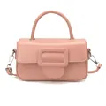 Élégant petit sac à main rose en cuir ciré avec poignée supérieure et détail boucle - Rose