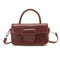 Burgundy oil wax leather small square bag with large buckle, SKU variant. - Style Without Charm / Burgundy