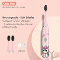 Wiederaufladbare rosa elektrische Zahnbürste für Kinder mit niedlichem Einhorndesign. - Wiederaufladbar (3 Bambuskohleköpfe) / Rosa Einhorn (Bambuskohle)