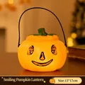 Glowing Halloween pumpkin lantern with a smiling face and handheld handle decoration - Smile Face (With Light)