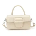 Cream oil-wax leather small square handbag with decorative buckle and strap - Style Without Charm / White