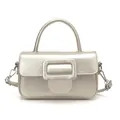 Elegant metallic silver oil wax leather small square handheld crossbody bag for women - Style Without Charm / Silver