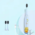 Set di spazzolini elettrici ricaricabili azzurro per bambini con disegno di tigre carina - Ricaricabile (3 Testine al Carbone) / Piccola Tigre Blu (Carbone di Bamboo)
