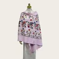 Elegant light pink floral embroidered shawl with tassels for winter fashion accessories - 70cm x 200cm / Light Pink
